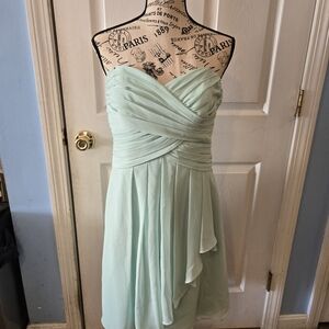 David's Bridal Strapless Light Green Dress